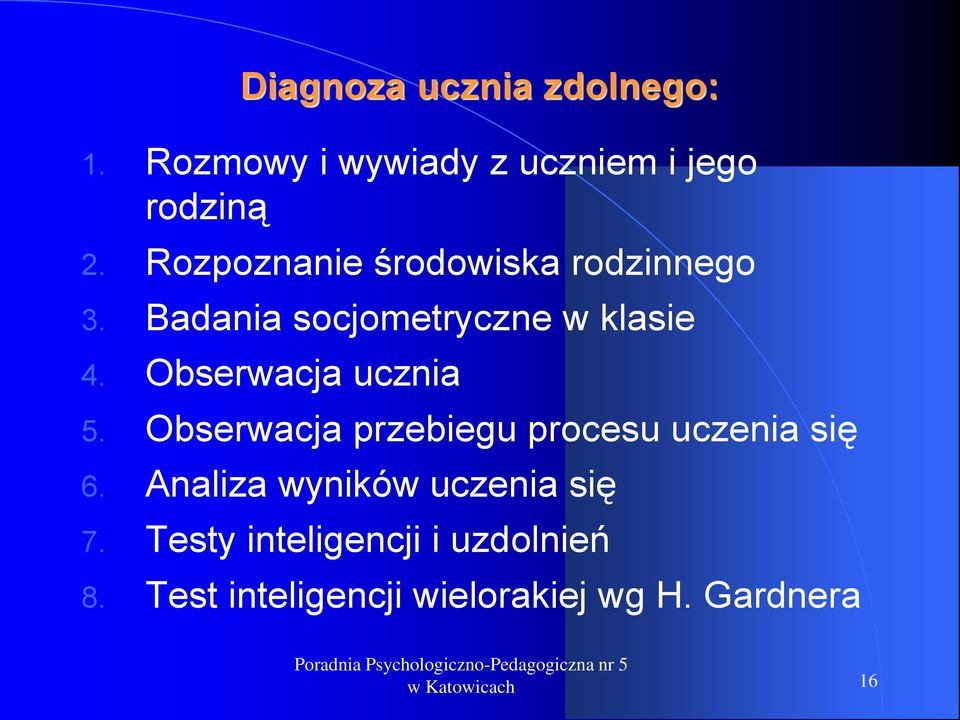Obserwacja ucznia 5. Obserwacja przebiegu procesu uczenia się 6.