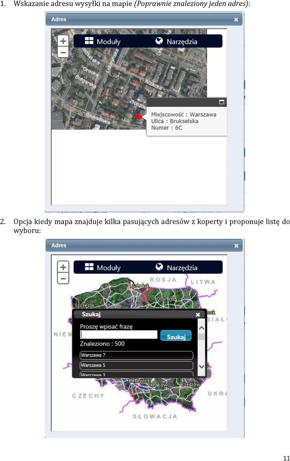 Opcja kiedy mapa znajduje kilka