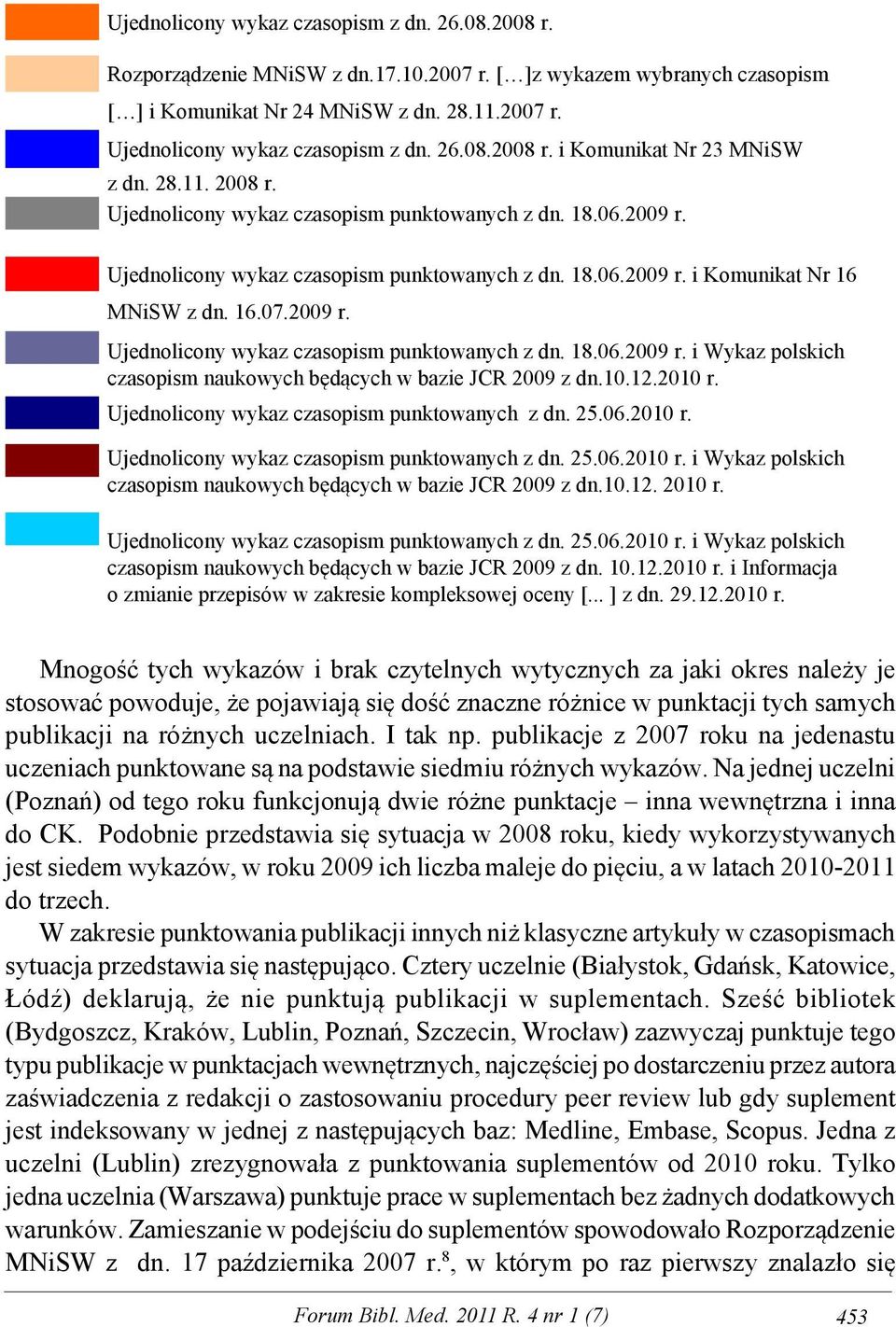 16.07.2009 r. Ujednolicony wykaz czasopism punktowanych z dn. 18.06.2009 r. i Wykaz polskich czasopism naukowych będących w bazie JCR 2009 z dn.10.12.2010 r.