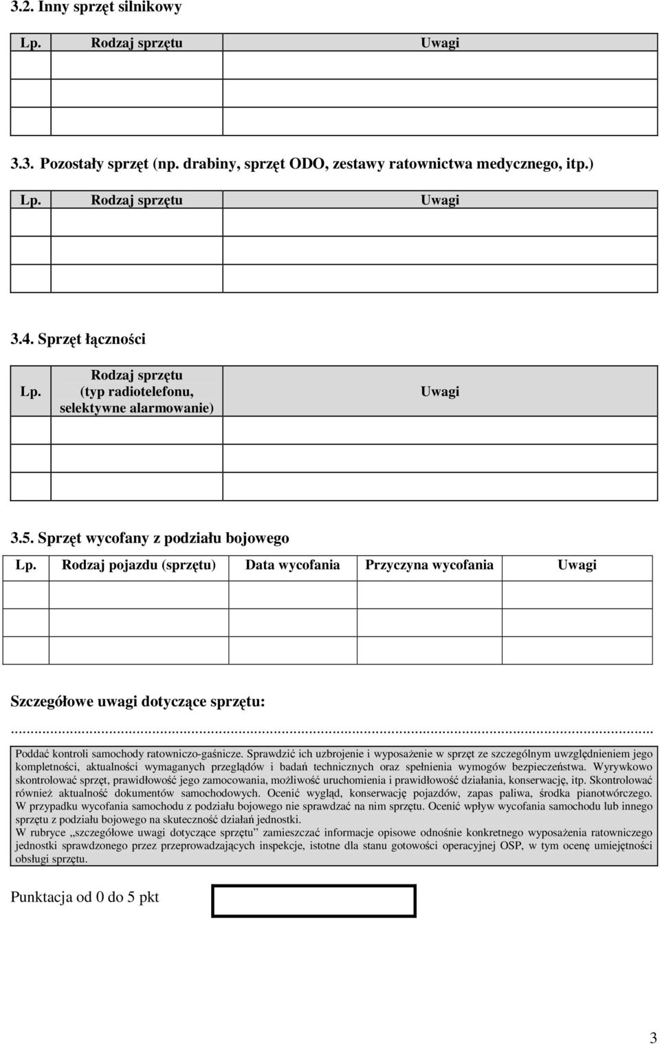 Rodzaj pojazdu (sprzętu) Data wycofania Przyczyna wycofania Uwagi Szczegółowe uwagi dotyczące sprzętu: Poddać kontroli samochody ratowniczo-gaśnicze.