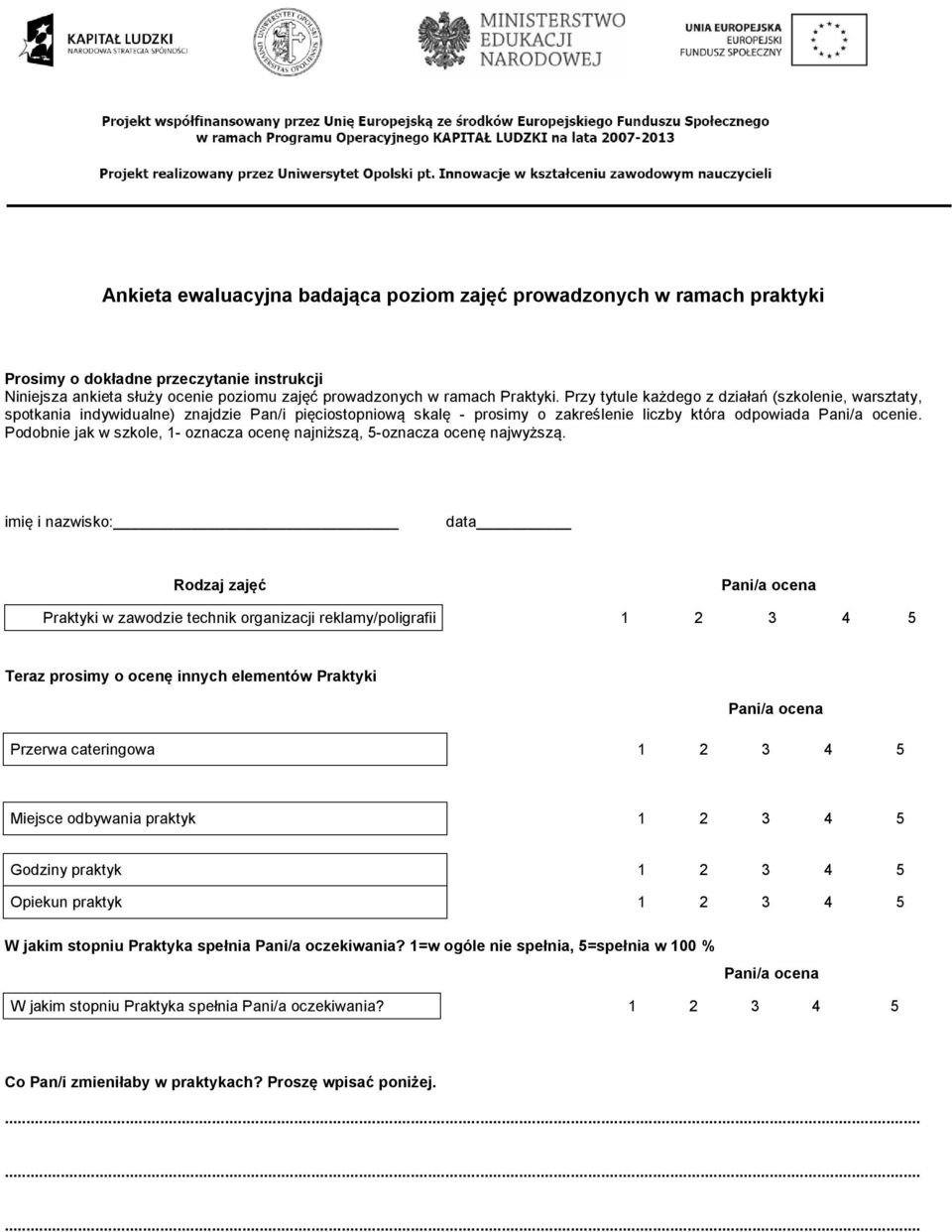 Podobnie jak w szkole, 1- oznacza ocenę najniższą, 5-oznacza ocenę najwyższą.