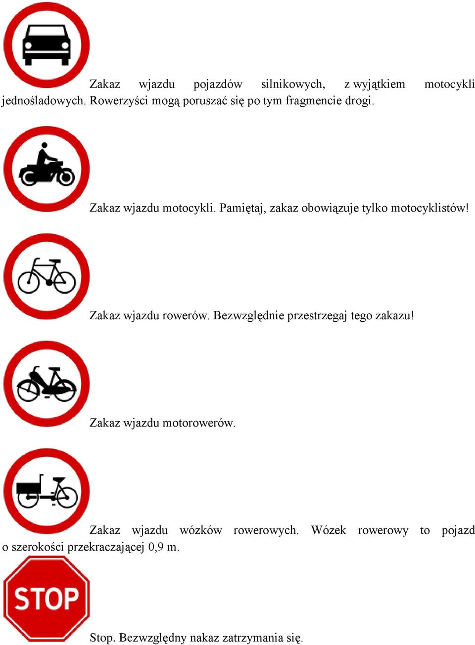 Pamiętaj, zakaz obowiązuje tylko motocyklistów! Zakaz wjazdu rowerów.