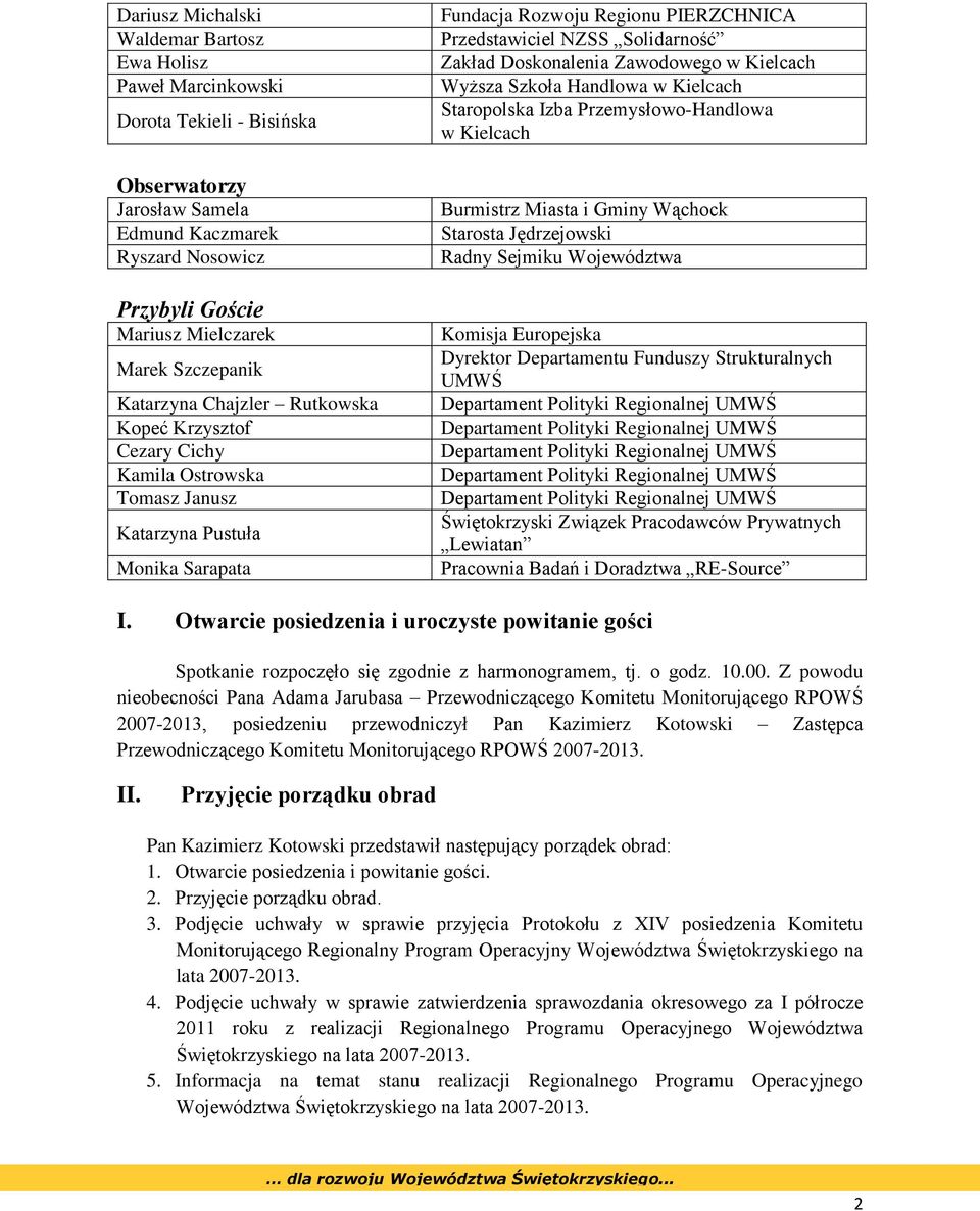 Solidarność Zakład Doskonalenia Zawodowego w Kielcach Wyższa Szkoła Handlowa w Kielcach Staropolska Izba Przemysłowo-Handlowa w Kielcach Burmistrz Miasta i Gminy Wąchock Starosta Jędrzejowski Radny