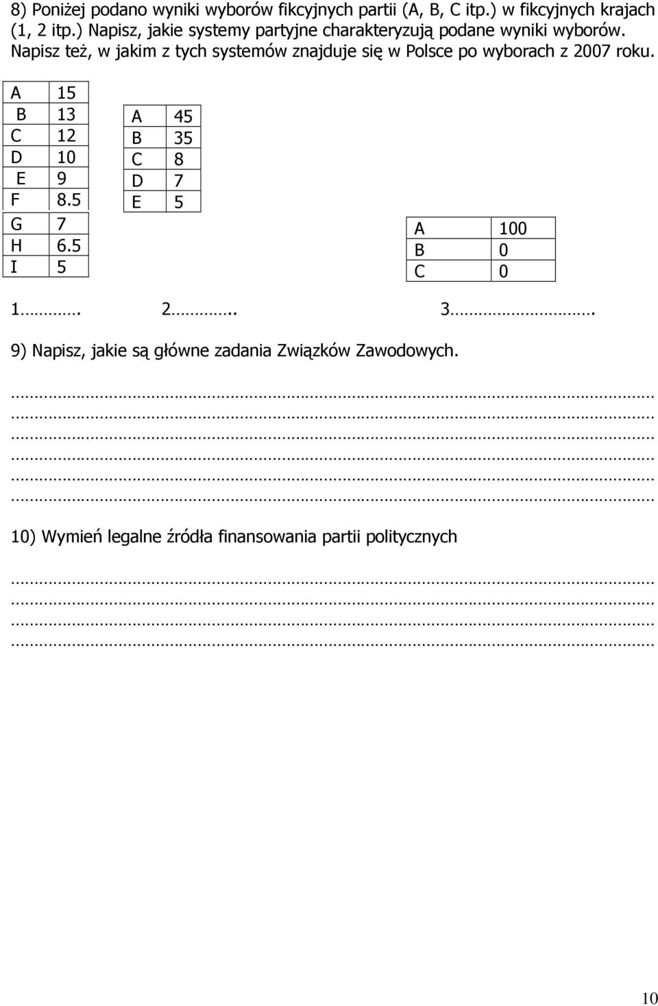 Napisz teŝ, w jakim z tych systemów znajduje się w Polsce po wyborach z 2007 roku. A 15 B 13 C 12 D 10 E 9 F 8.