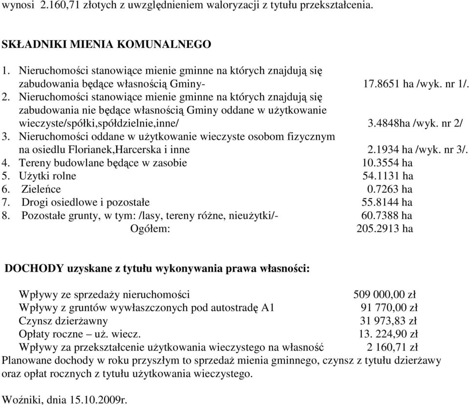 Nieruchomości stanowiące mienie gminne na których znajdują się zabudowania nie będące własnością Gminy oddane w uŝytkowanie wieczyste/spółki,spółdzielnie,inne/ 3.4848ha /wyk. nr 2/ 3.