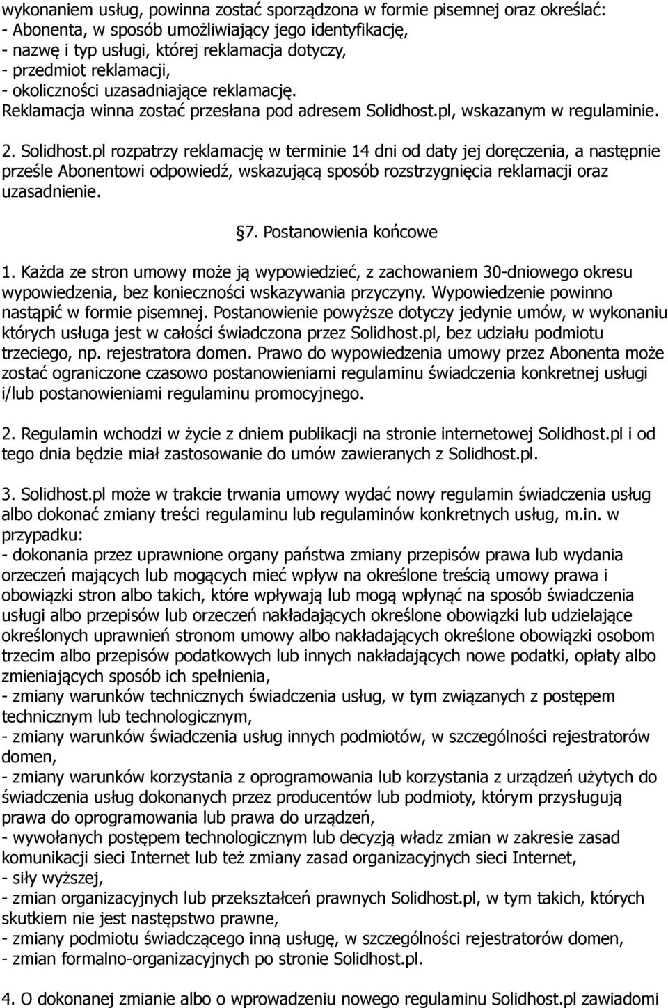 pl, wskazanym w regulaminie. 2. Solidhost.