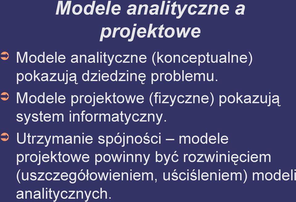 Modele projektowe (fizyczne) pokazują system informatyczny.