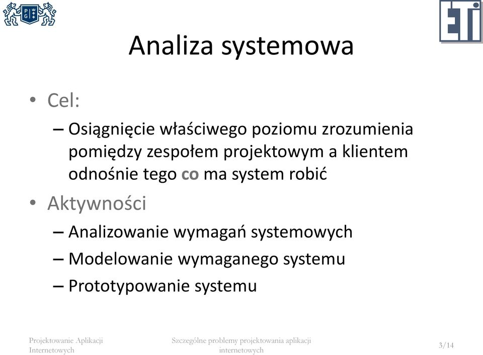 odnośnie tego co ma system robić Aktywności Analizowanie