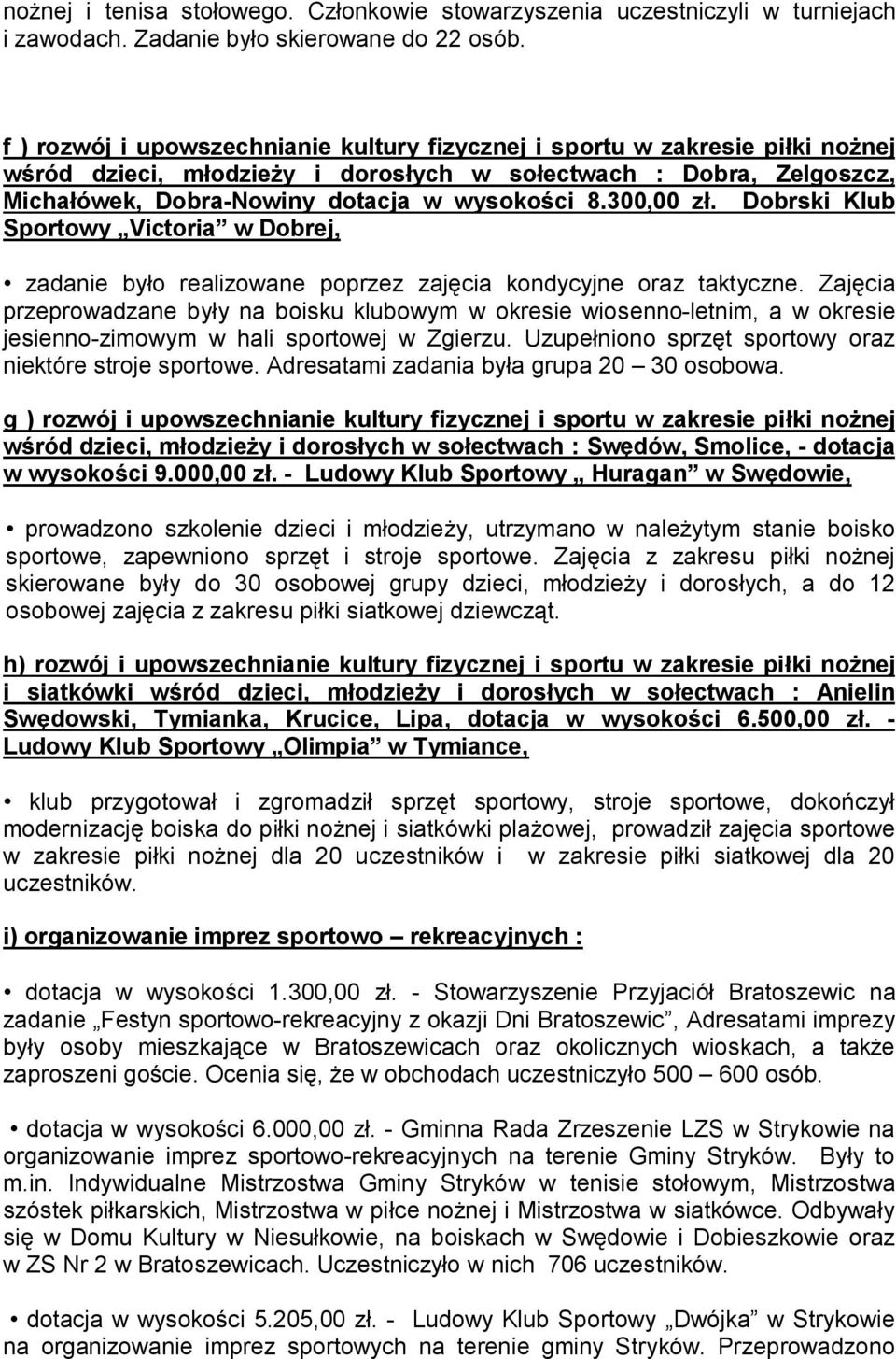 300,00 zł. Dobrski Klub Sportowy Victoria w Dobrej, zadanie było realizowane poprzez zajęcia kondycyjne oraz taktyczne.