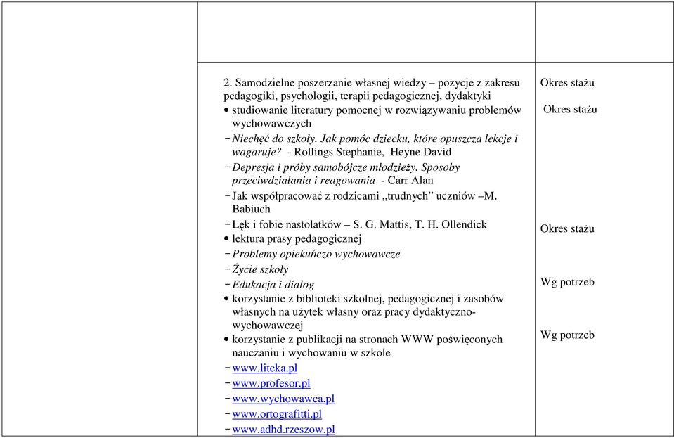 Sposoby przeciwdziałania i reagowania - Carr Alan - Jak współpracować z rodzicami trudnych uczniów M. Babiuch - Lęk i fobie nastolatków S. G. Mattis, T. H.