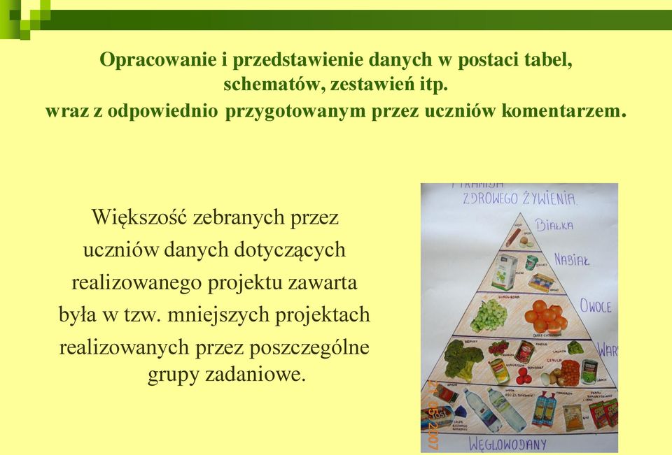 Większość zebranych przez uczniów danych dotyczących realizowanego projektu