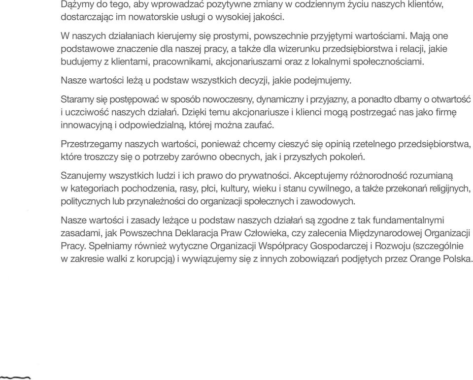 Mają one podstawowe znaczenie dla naszej pracy, a także dla wizerunku przedsiębiorstwa i relacji, jakie budujemy z klientami, pracownikami, akcjonariuszami oraz z lokalnymi społecznościami.