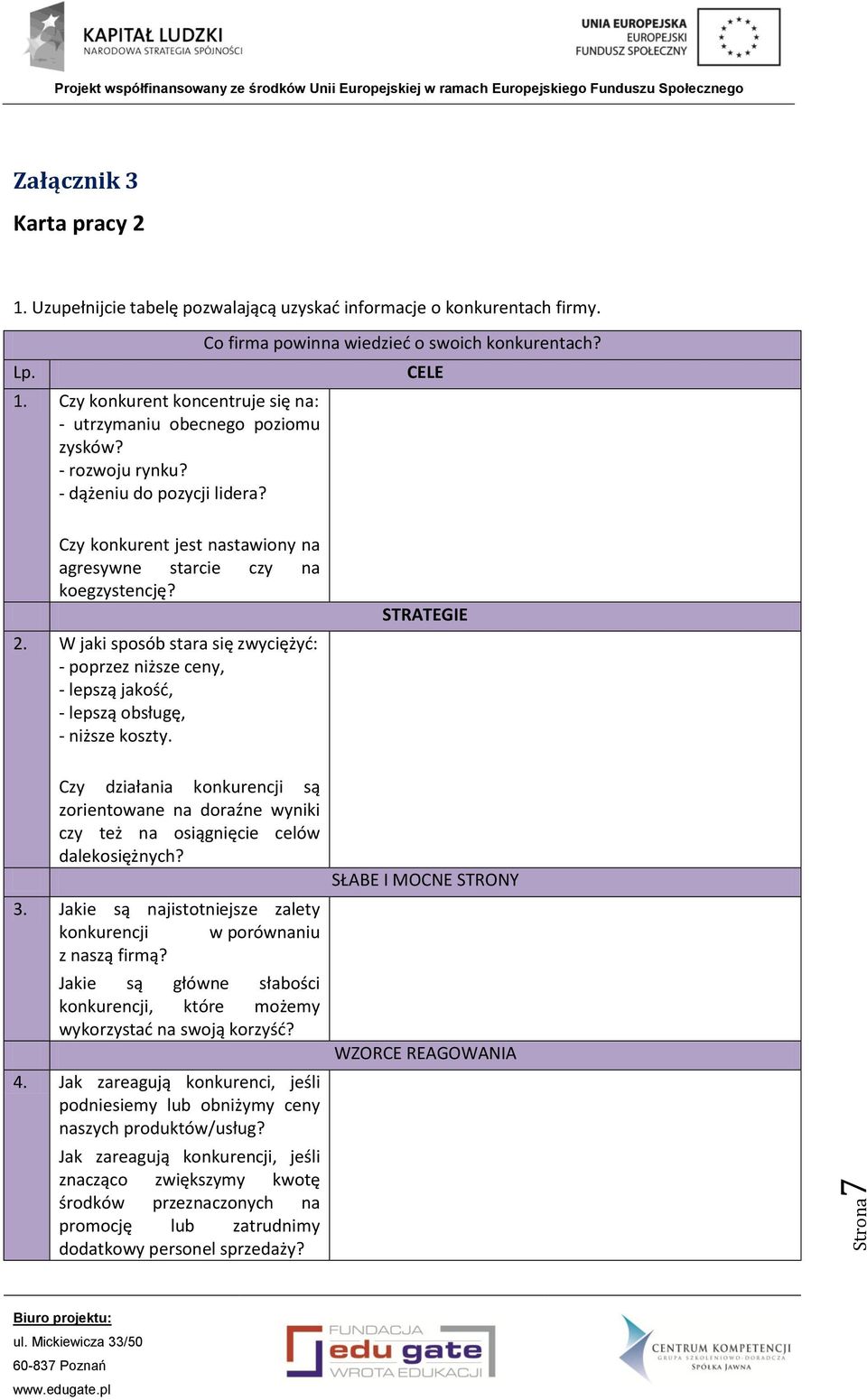 W jaki sposób stara się zwyciężyć: - poprzez niższe ceny, - lepszą jakość, - lepszą obsługę, - niższe koszty.