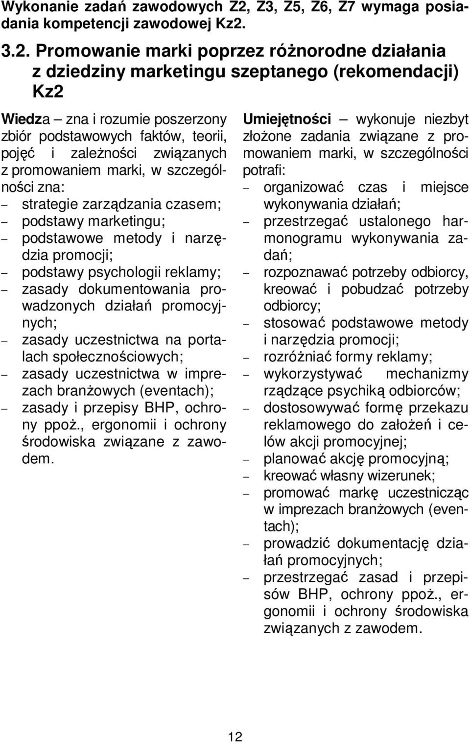 3.2. Promowanie marki poprzez różnorodne działania z dziedziny marketingu szeptanego (rekomendacji) Kz2 Wiedza zna i rozumie poszerzony zbiór podstawowych faktów, teorii, pojęć i zależności