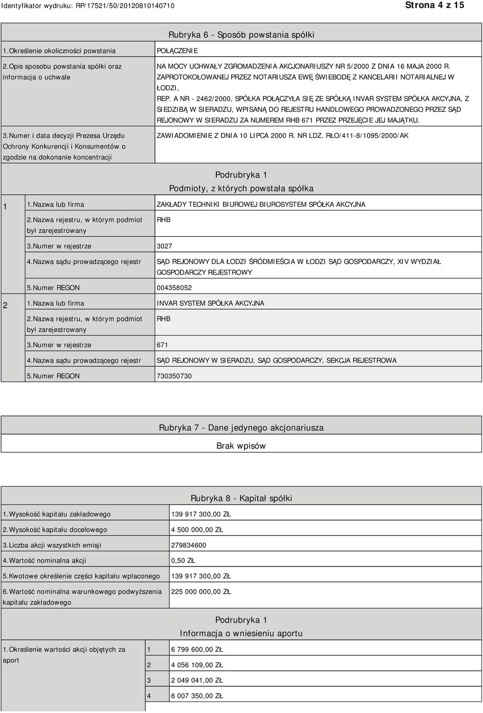 ZAPROTOKOŁOWANEJ PRZEZ NOTARIUSZA EWĘ ŚWIEBODĘ Z KANCELARII NOTARIALNEJ W ŁODZI, REP.