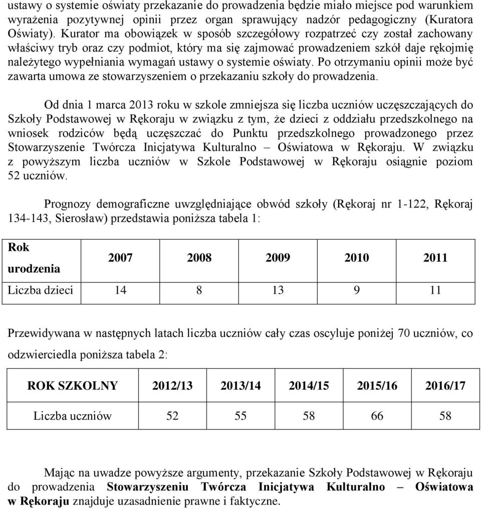 o systemie oświaty. Po otrzymaniu opinii może być zawarta umowa ze stowarzyszeniem o przekazaniu szkoły do prowadzenia.