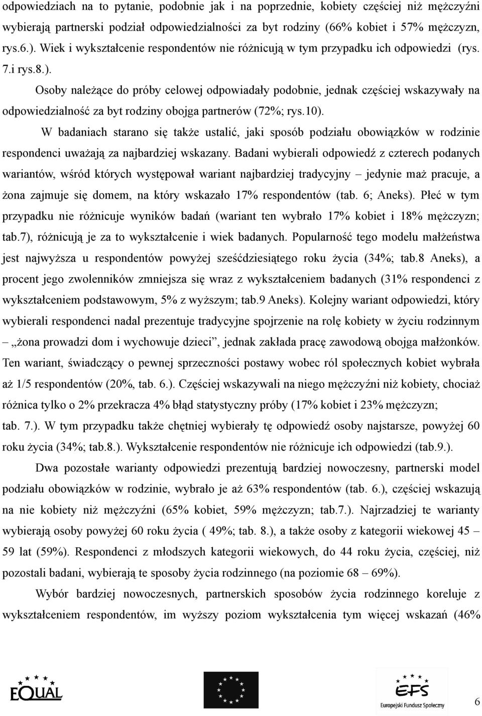 Osoby należące do próby celowej odpowiadały podobnie, jednak częściej wskazywały na odpowiedzialność za byt rodziny obojga partnerów (72%; rys.10).