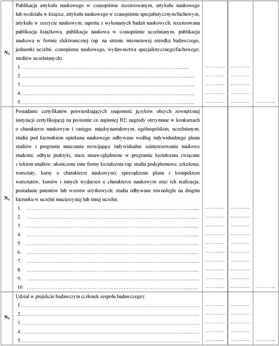 na stronie internetowej ośrodka badawczego, N 3 jednostki uczelni, czasopisma naukowego, wydawnictwa specjalistycznego/fachowego; mediów uczelnianych). 1.... 2.... 3.... 4.... 5.