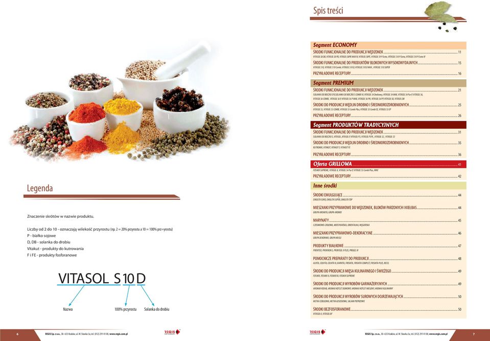 .. 15 VITASOL S10, VITASOL S10 Combi, VITASOL S10 D, VITASOL S10 D MAX, VITASOL S10 SUPER PRZYKŁADOWE RECEPTURY... 16 Segment PREMIUM ŚRODKI FUNKCJONALNE DO PRODUKCJI WĘDZONEK.