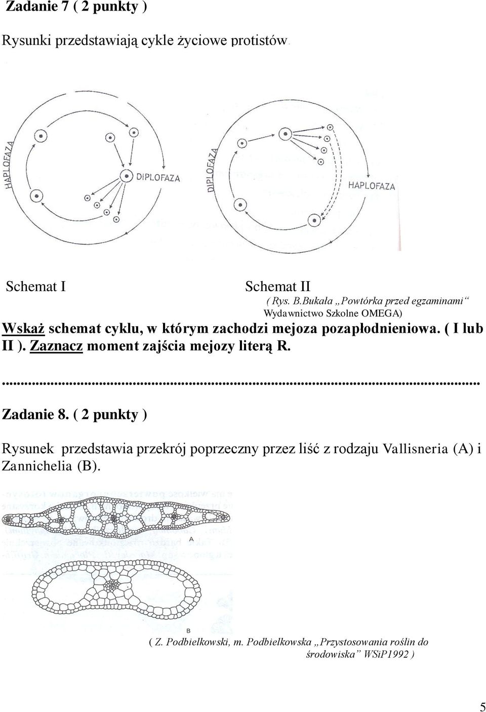 pozapłodnieniowa. ( I lub II ). Zaznacz moment zajścia mejozy literą R.... Zadanie 8.