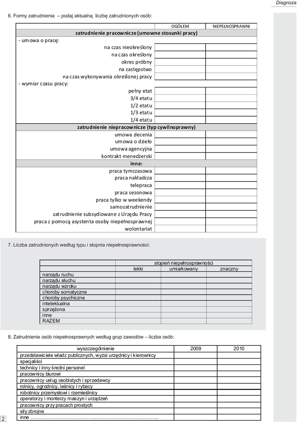 na czas wykonywania okreœlonej pracy - wymiar czasu pracy: pe³ny etat 3/4 etatu 1/2 etatu 1/3 etatu 1/4 etatu zatrudnienie niepracownicze (typ cywilnoprawny) umowa zlecenia umowa o dzie³o umowa