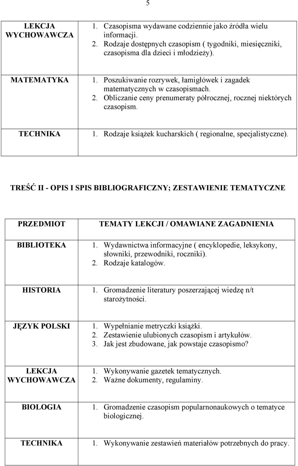 TREŚĆ II - OPIS I SPIS BIBLIOGRAFICZNY; ZESTAWIENIE TEMATYCZNE BIBLIOTEKA 1. Wydawnictwa informacyjne ( encyklopedie, leksykony, słowniki, przewodniki, roczniki). 2. Rodzaje katalogów. 1. Gromadzenie literatury poszerzającej wiedzę n/t starożytności.