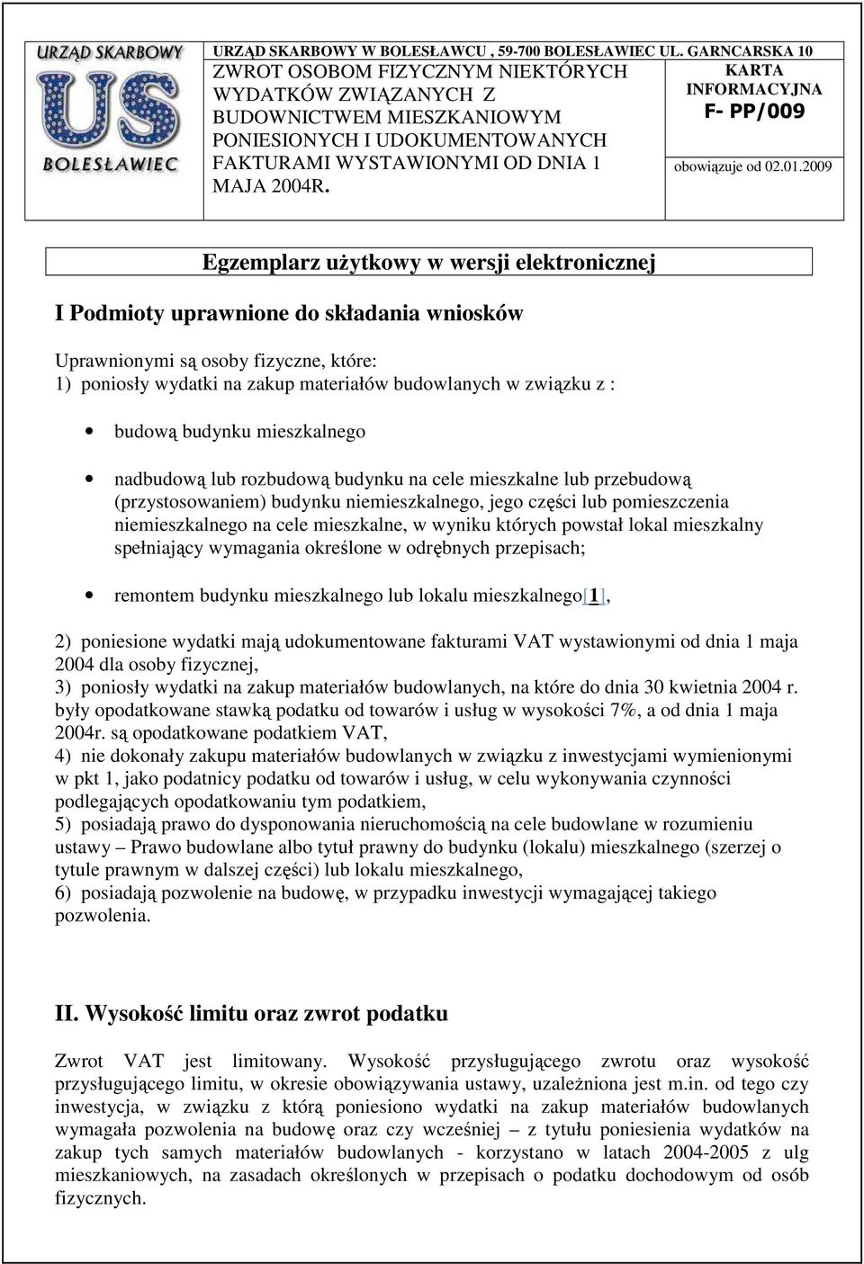 KARTA INFORMACYJNA F- PP/009 obowiązuje od 02.01.