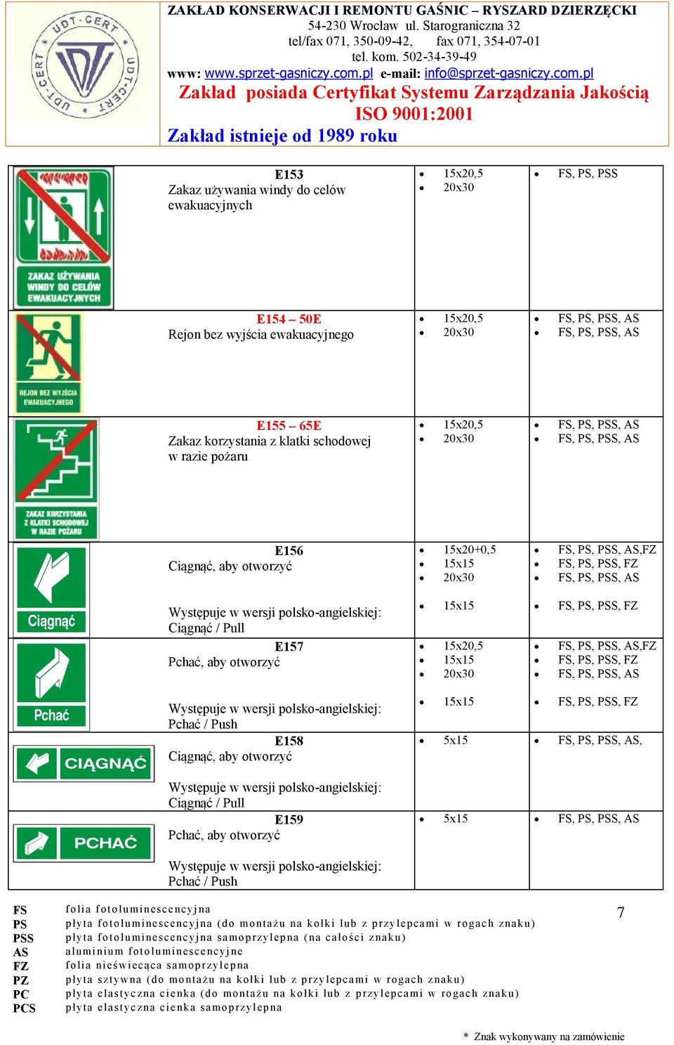 / Pull E157 Pchać, aby otworzyć 15x20,5 20x30, PSS, FZ,FZ, PSS, FZ Występuje w wersji polsko-angielskiej: Pchać / Push E158 Ciągnąć, aby otworzyć