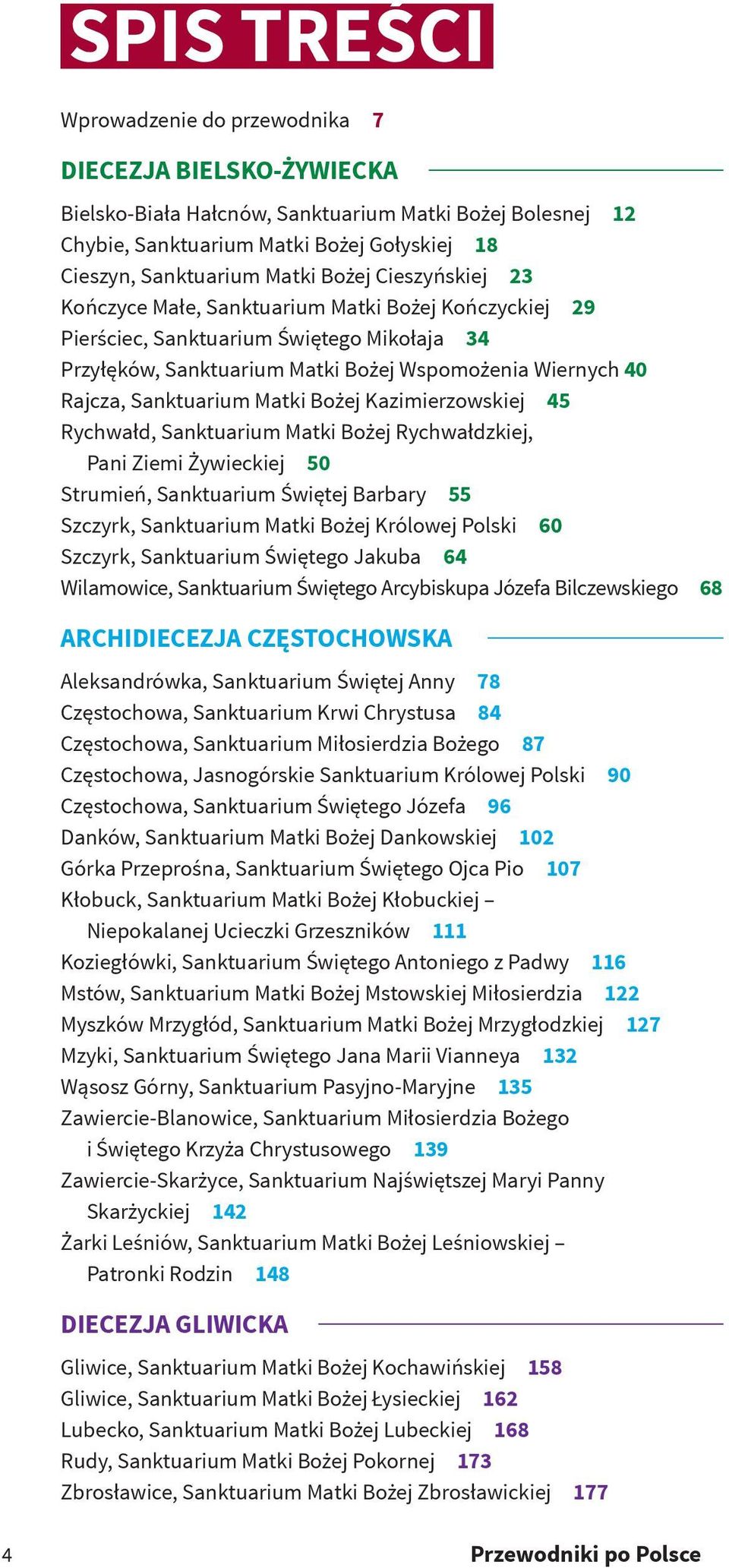 Matki Bożej Kazimierzowskiej 45 Rychwałd, Sanktuarium Matki Bożej Rychwałdzkiej, Pani Ziemi Żywieckiej 50 Strumień, Sanktuarium Świętej Barbary 55 Szczyrk, Sanktuarium Matki Bożej Królowej Polski 60