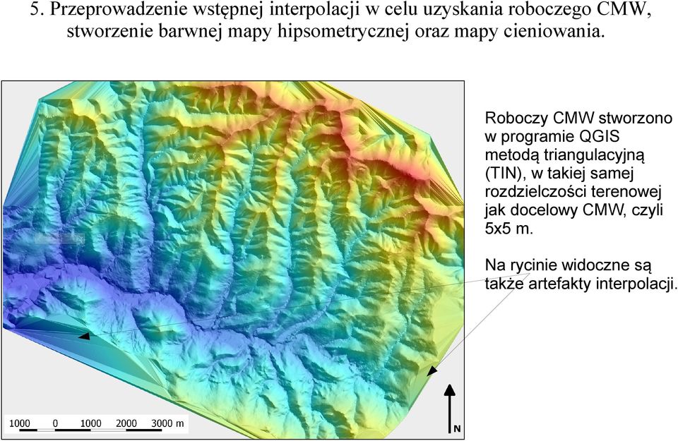 Roboczy CMW stworzono w programie QGIS metodą triangulacyjną (TIN), w takiej