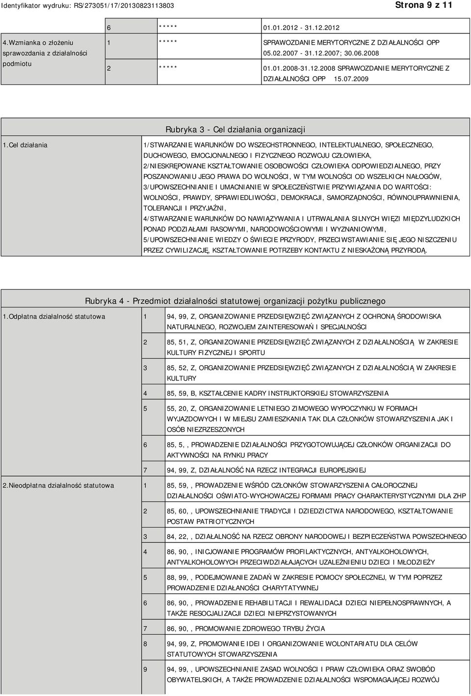 Cel działania 1/STWARZANIE WARUNKÓW DO WSZECHSTRONNEGO, INTELEKTUALNEGO, SPOŁECZNEGO, DUCHOWEGO, EMOCJONALNEGO I FIZYCZNEGO ROZWOJU CZŁOWIEKA, 2/NIESKRĘPOWANE KSZTAŁTOWANIE OSOBOWOŚCI CZŁOWIEKA