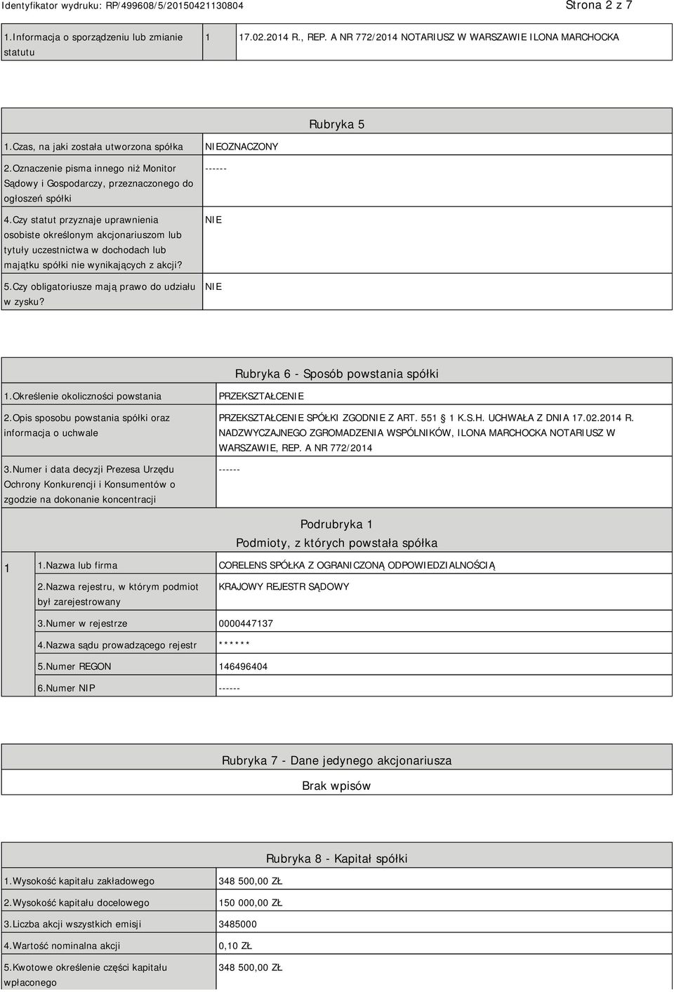 Czy statut przyznaje uprawnienia osobiste określonym akcjonariuszom lub tytuły uczestnictwa w dochodach lub majątku spółki nie wynikających z akcji? 5.Czy obligatoriusze mają prawo do udziału w zysku?