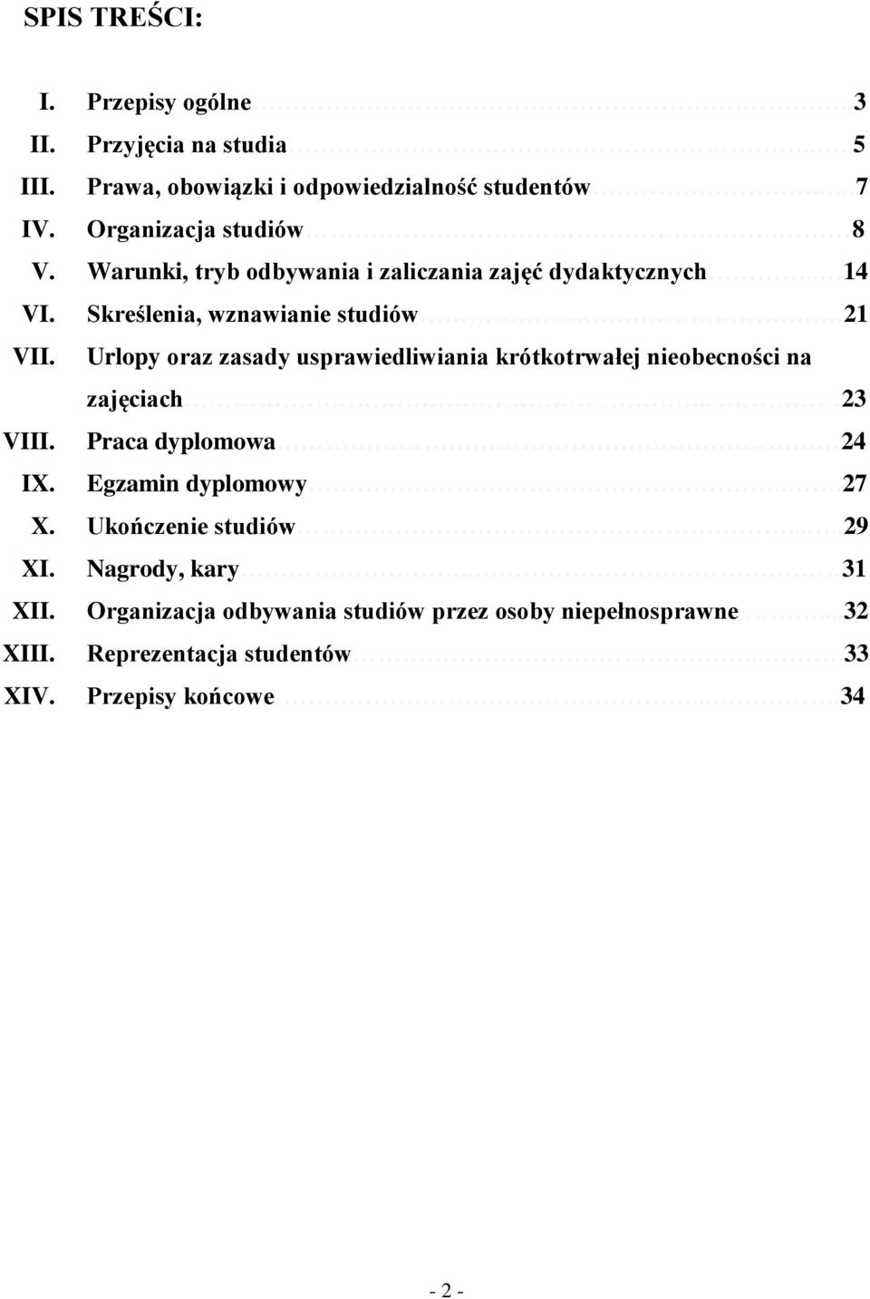 Urlopy oraz zasady usprawiedliwiania krótkotrwałej nieobecności na zajęciach... 23 VIII. Praca dyplomowa 24 IX. Egzamin dyplomowy...27 X.