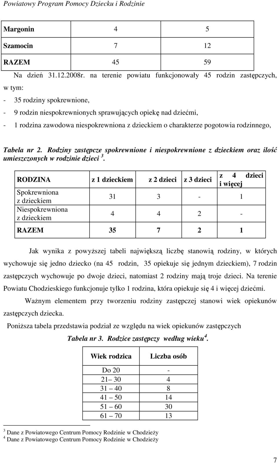 dzieckiem o charakterze pogotowia rodzinnego, Tabela nr 2. Rodziny zastępcze spokrewnione i niespokrewnione z dzieckiem oraz ilość umieszczonych w rodzinie dzieci 3.