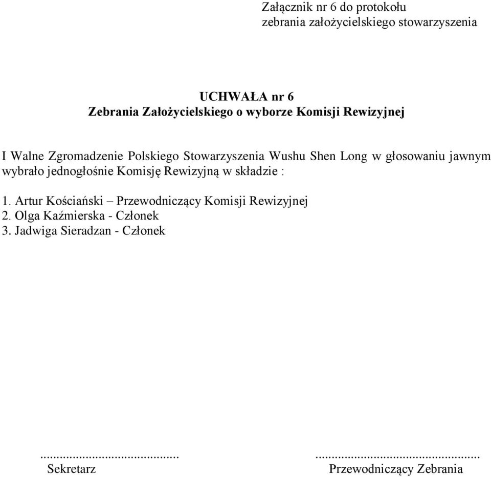 jawnym wybrało jednogłośnie Komisję Rewizyjną w składzie : 1.