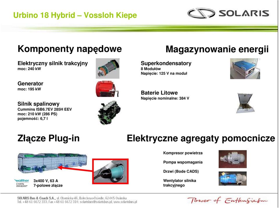 7EV 285H EEV moc: 210 kw (286 PS) pojemność: 6,7 l Magazynowanie energii Superkondensatory 8 Modułów Napięcie: 125 V