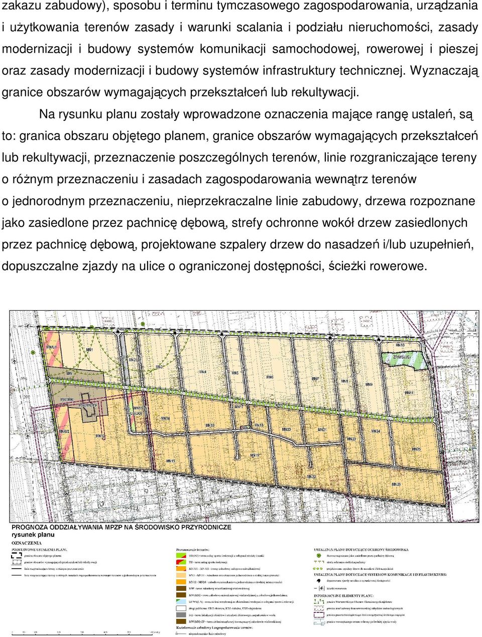 Na rysunku planu zostały wprowadzone oznaczenia mające rangę ustaleń, są to: granica obszaru objętego planem, granice obszarów wymagających przekształceń lub rekultywacji, przeznaczenie