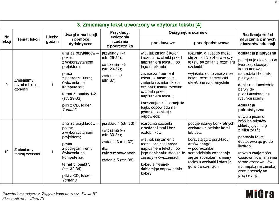 32-34); Temat 3 przykłady -3 (str. 29-3); ćwiczenia -3 (str. 29-32); zadania -2 (str. 37) przykład 4 (str. 33); ćwiczenia 5-7 (str. 33-34); zadanie 3 (str. 37); zadanie 5 (str.