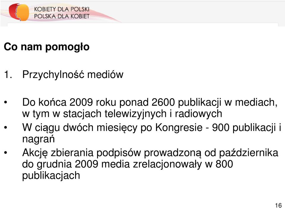 tym w stacjach telewizyjnych i radiowych W ciągu dwóch miesięcy po Kongresie