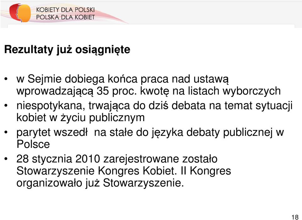 życiu publicznym parytet wszedł na stałe do języka debaty publicznej w Polsce 28 stycznia