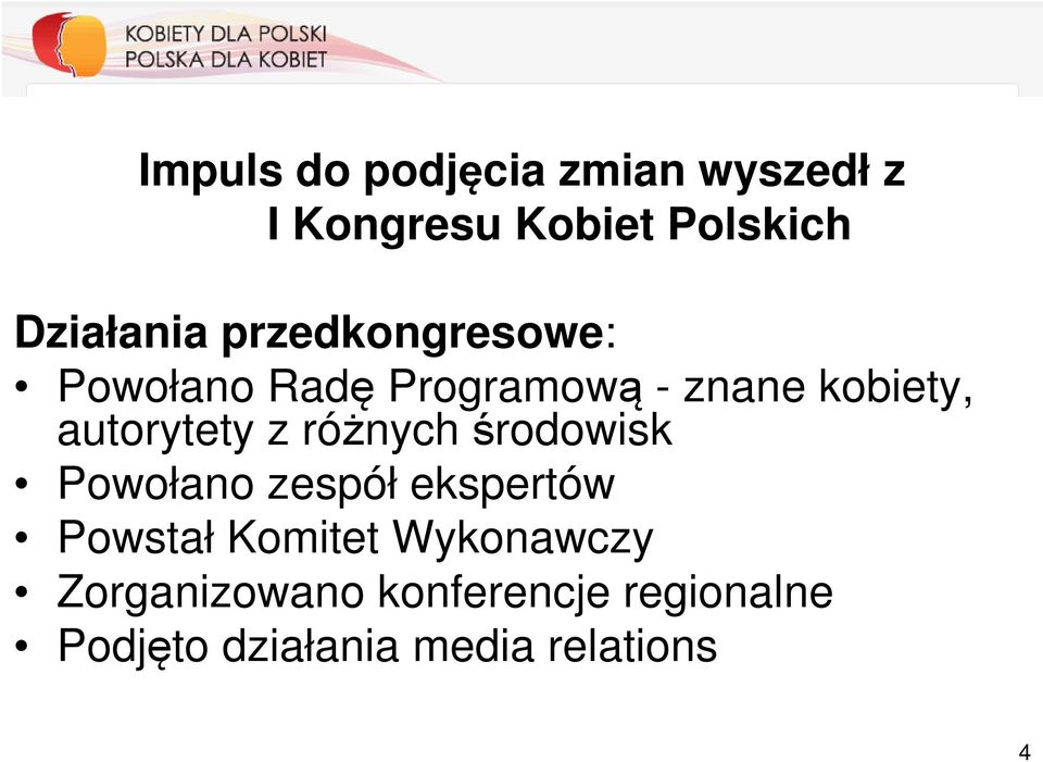 różnych środowisk Powołano zespół ekspertów Powstał Komitet Wykonawczy