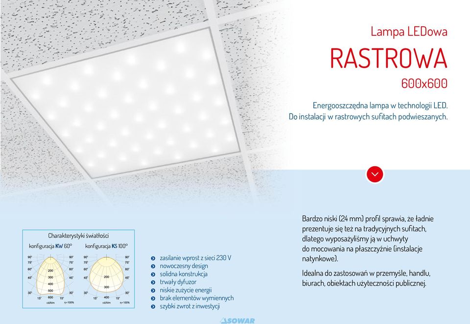 niskie zużycie energii brak elementów wymiennych szybki zwrot z inwestycji Bardzo niski (24 mm) profil sprawia, że ładnie prezentuje się też na