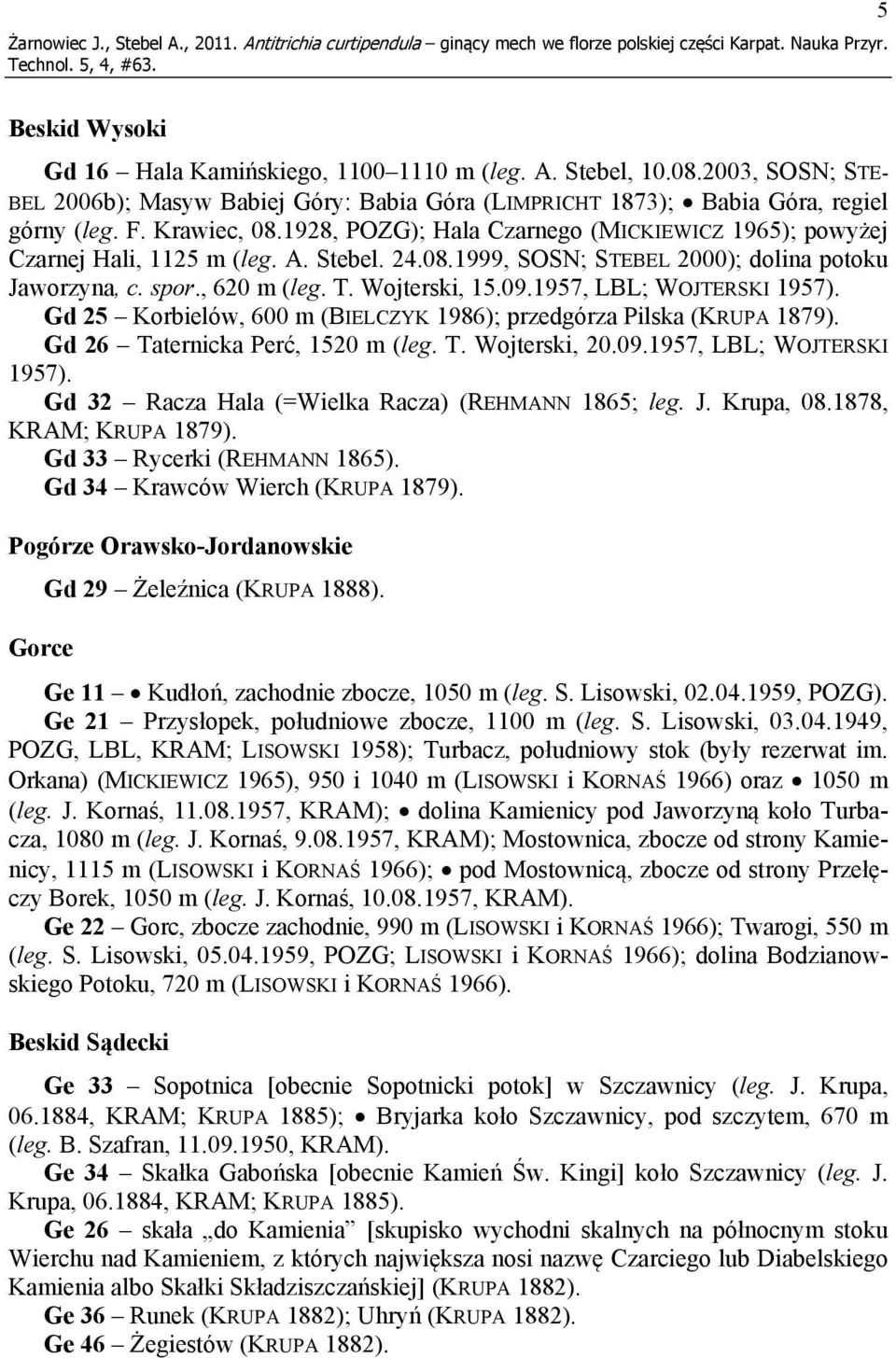 1928, POZG); Hala Czarnego (MICKIEWICZ 1965); powyżej Czarnej Hali, 1125 m (leg. A. Stebel. 24.08.1999, SOSN; STEBEL 2000); dolina potoku Jaworzyna, c. spor., 620 m (leg. T. Wojterski, 15.09.
