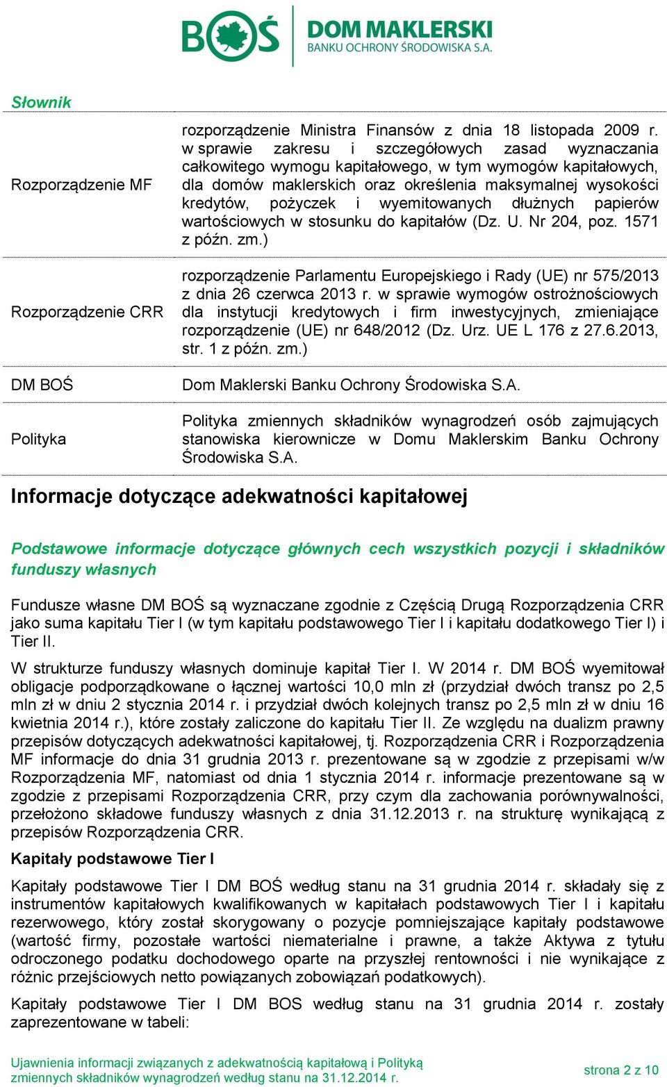 wyemitowanych dłużnych papierów wartościowych w stosunku do kapitałów (Dz. U. Nr 204, poz. 1571 z późn. zm.) rozporządzenie Parlamentu Europejskiego i Rady (UE) nr 575/2013 z dnia 26 czerwca 2013 r.