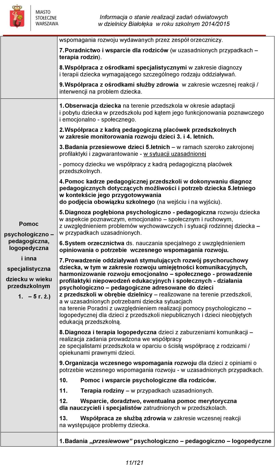 Współpraca z ośrodkami służby zdrowia w zakresie wczesnej reakcji / interwencji na problem dziecka.
