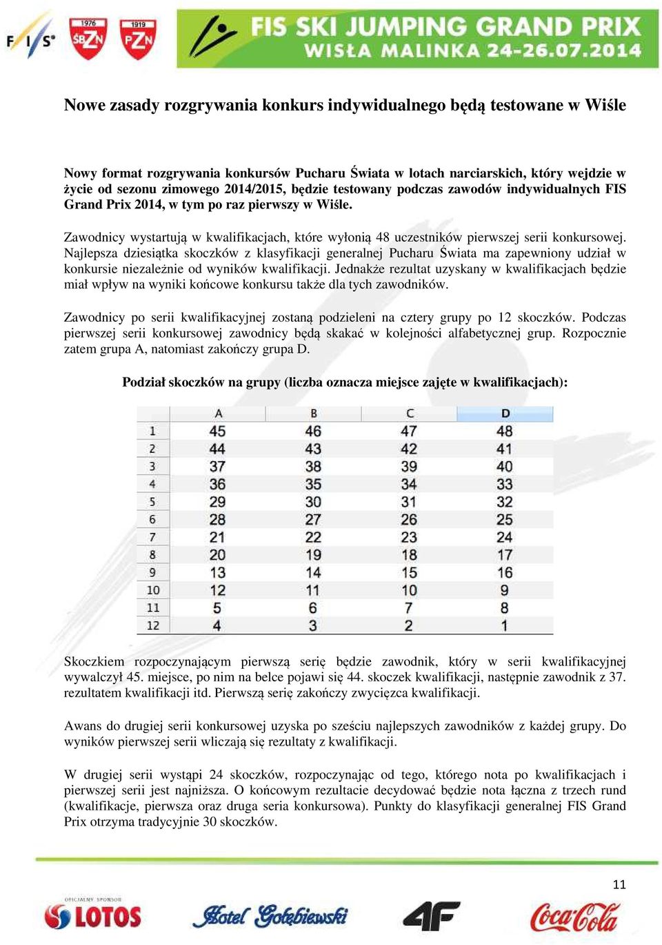Najlepsza dziesiątka skoczków z klasyfikacji generalnej Pucharu Świata ma zapewniony udział w konkursie niezależnie od wyników kwalifikacji.