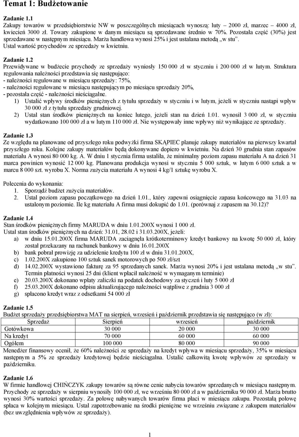 Ustal wartość przychodów ze sprzedaży w kwietniu. Zadanie 1.2 Przewidywane w budżecie przychody ze sprzedaży wyniosły 150 000 zł w styczniu i 200 000 zł w lutym.