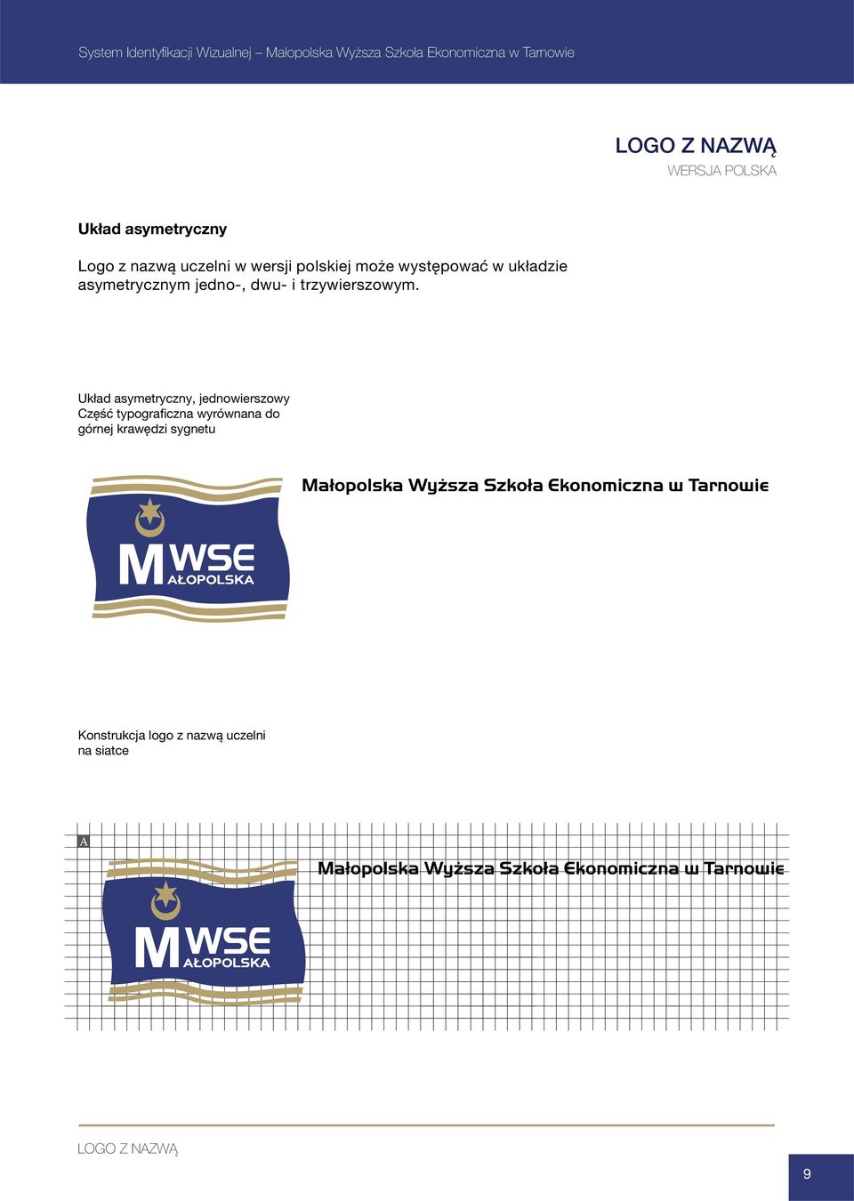 Układ asymetryczny, jednowierszowy Część typograficzna wyrównana do górnej