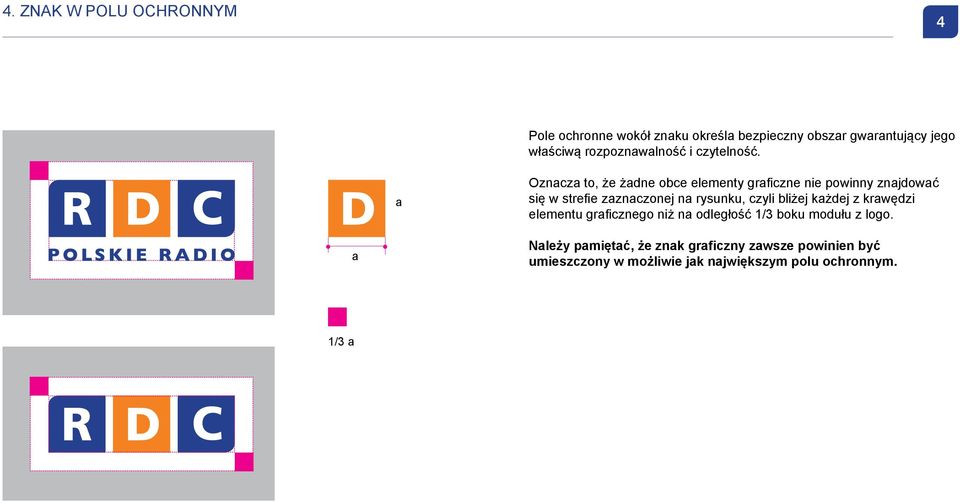 a Oznacza to, że żadne obce elementy graficzne nie powinny znajdować się w strefie zaznaczonej na rysunku, czyli