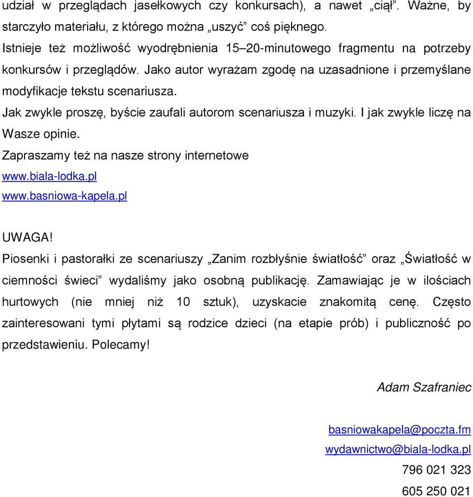 Adam Szafraniec światłość W Ciemności świeci Scenariusz Jasełek